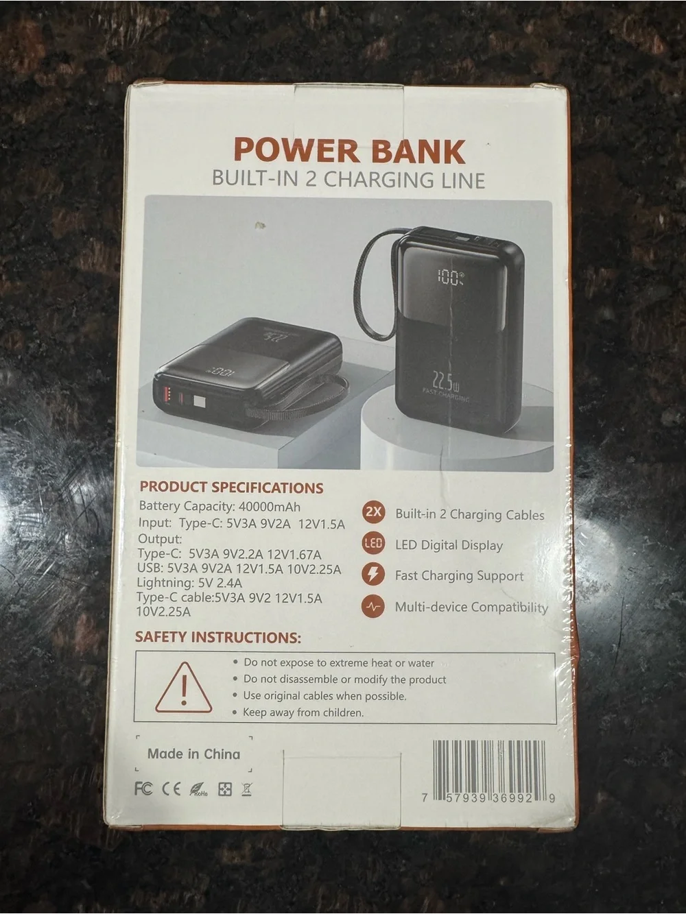 Black 40000mAh Fast Charging Power Bank